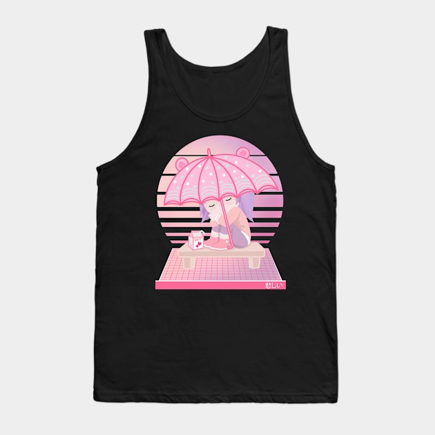 90s Japanese Kawaii Sad Girl Pink Japanese Strawberry Milk Tank Top by gogo-jr